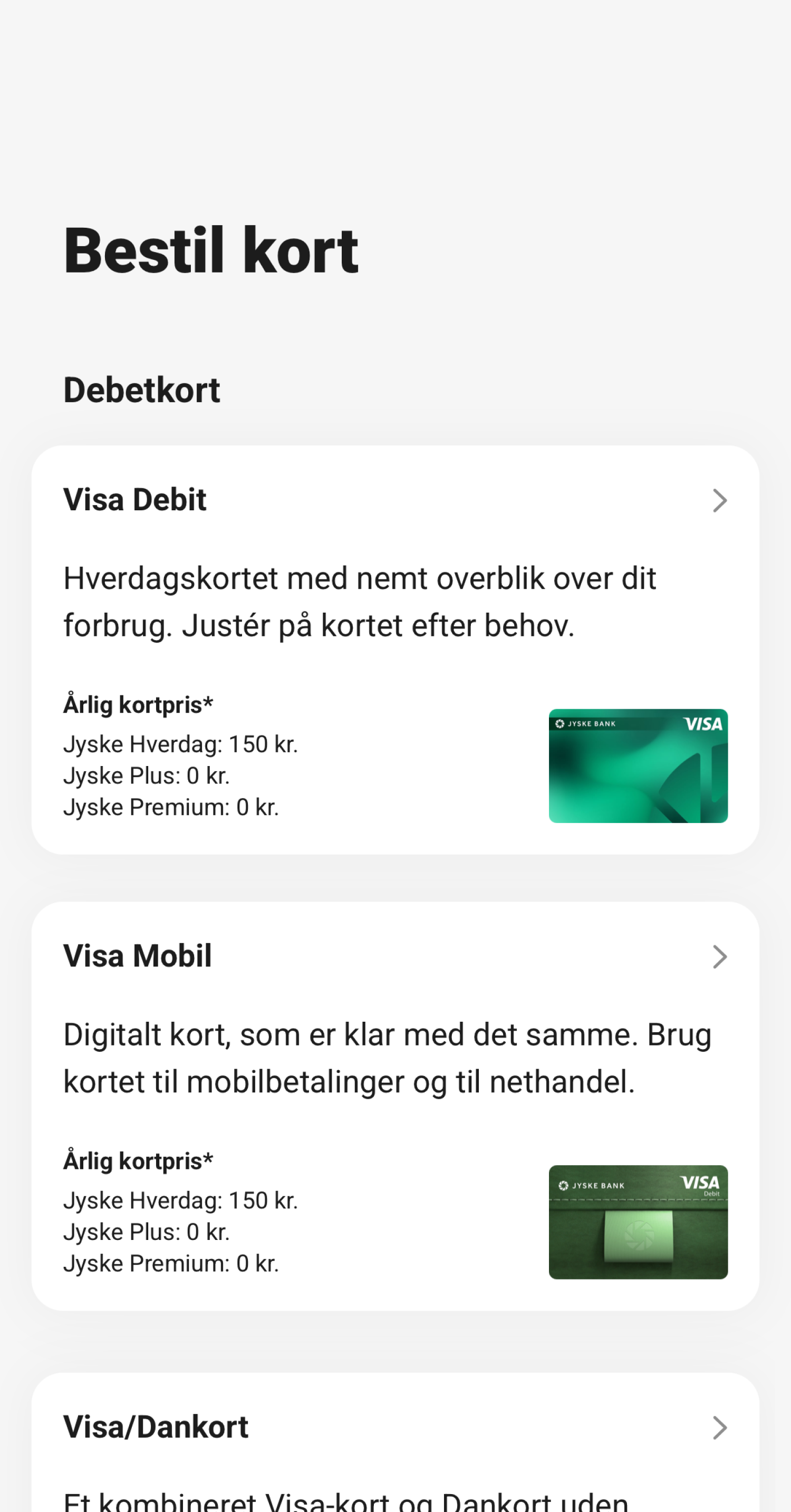 Bestil kort skærmbillede fra mobilbanken