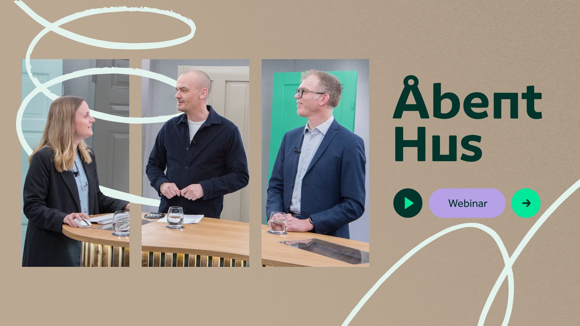 En grafisk opstilling af de tre værter i Åbent Hus programmet. 