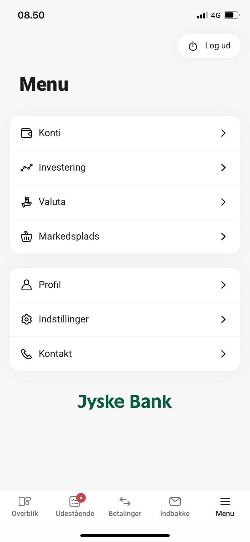 Mobilbankens menu