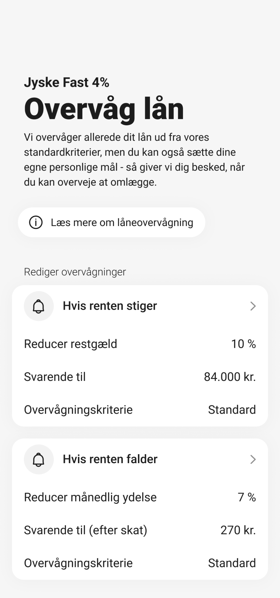 Skærmbillede, der viser net- og mobilbankens mulighed for at beregne lån