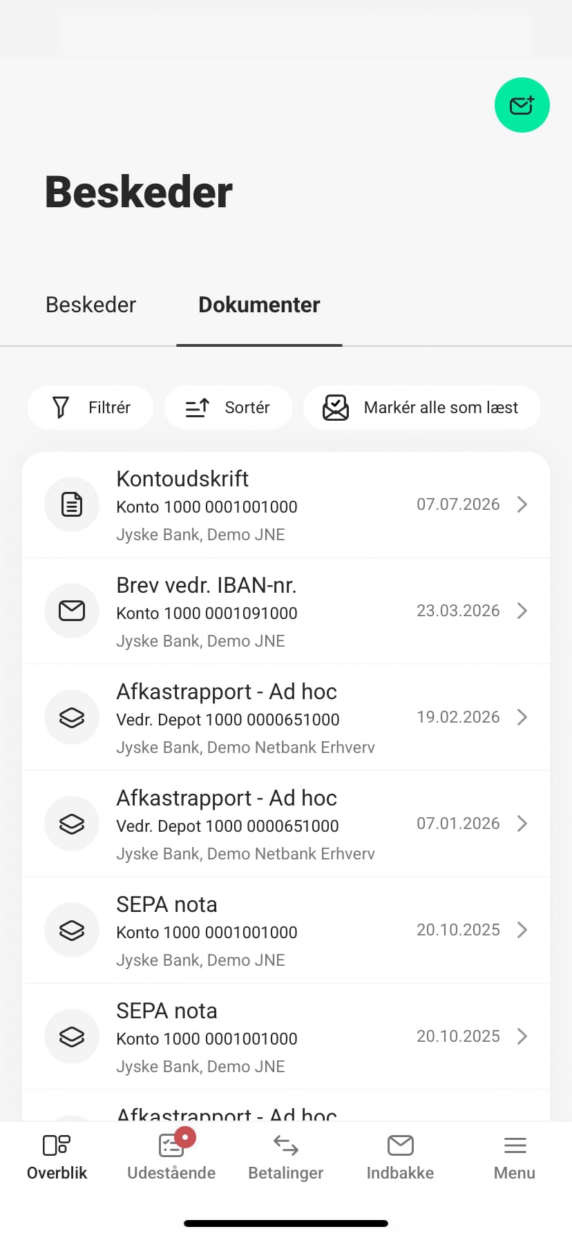 Læs beskeder i Jyske Mobilbank Erhverv