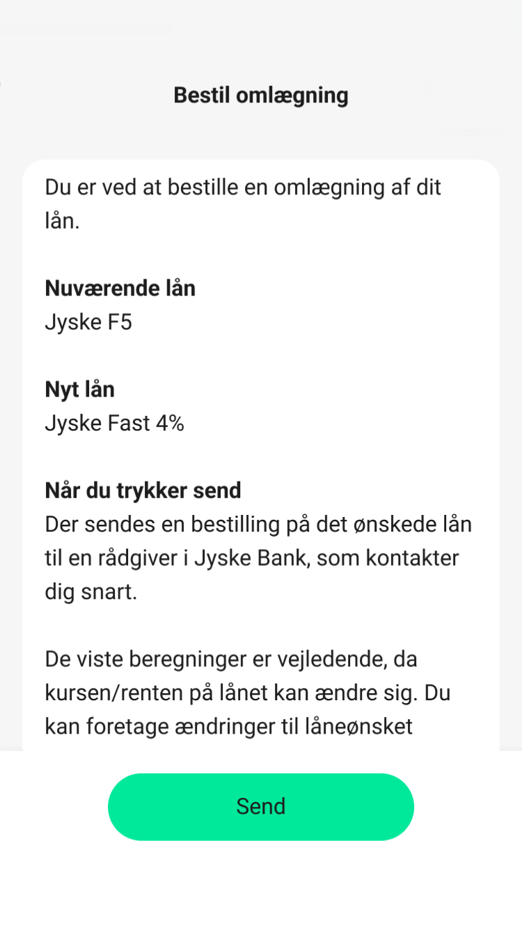 Bestilling af omlægning af lån i net- og mobilbanken