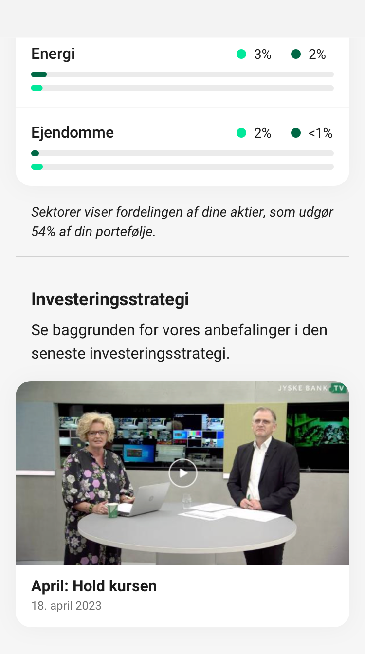 Screendump med seneste investeringsstrategi i mobilbanken