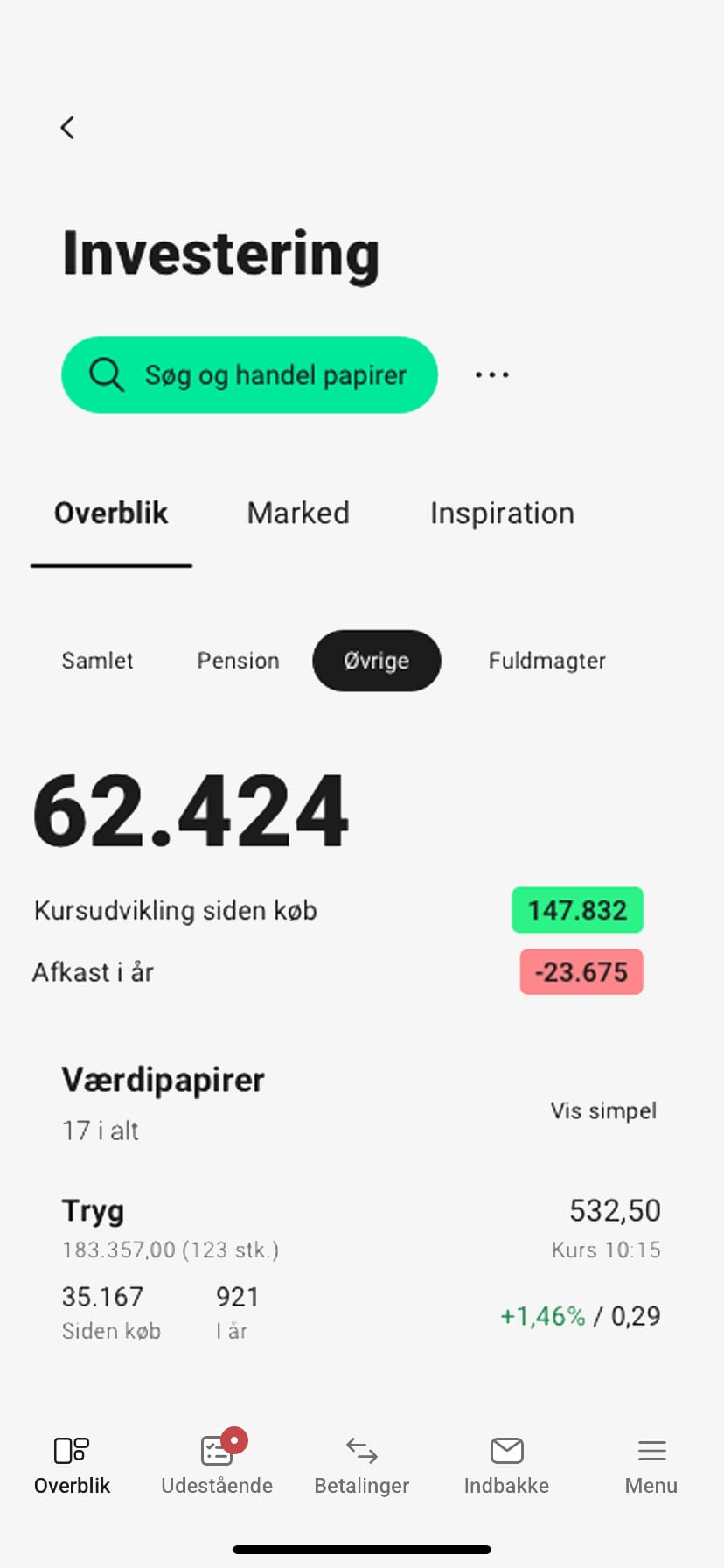 Investeringsoverblikket i Jyske Mobilbank Erhverv