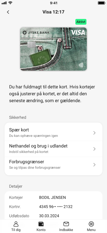 Skærmbillede til forældrekontrol i net- og mobilbanken