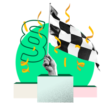 Grafik med vinderflag og paragraf-tegn