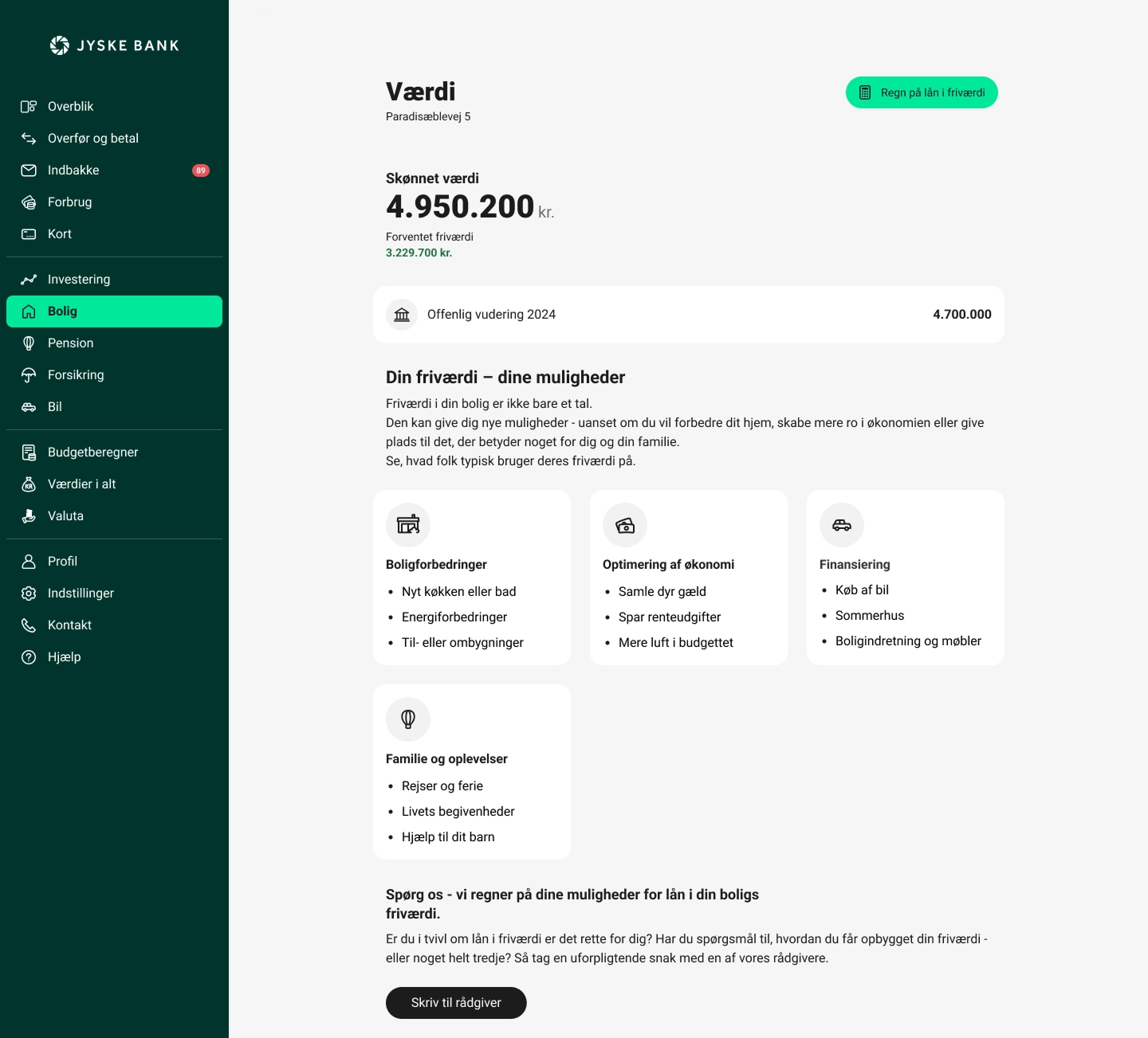 Boligværdiside i netbanken