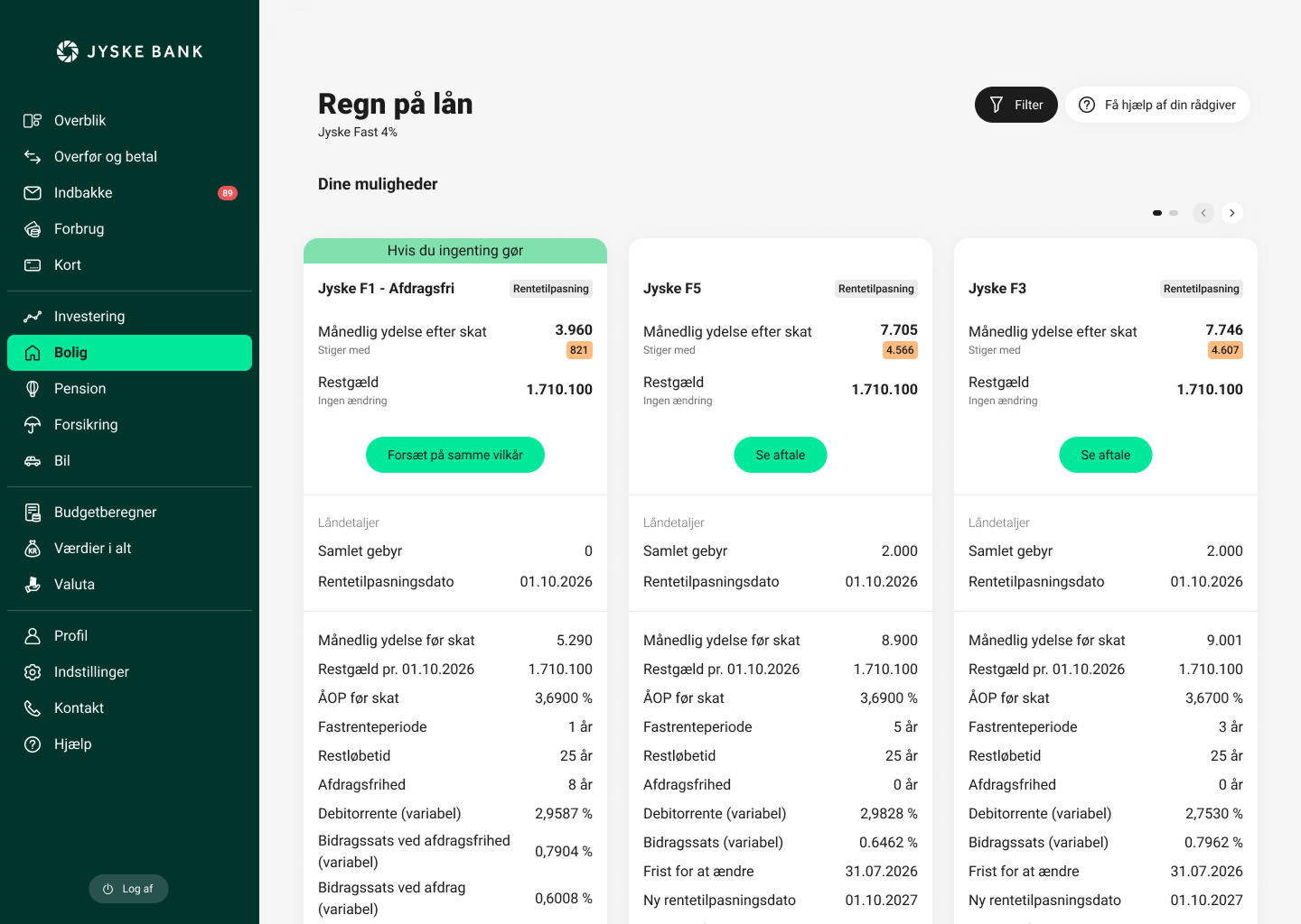 Rentetilpasningslån i netbanken