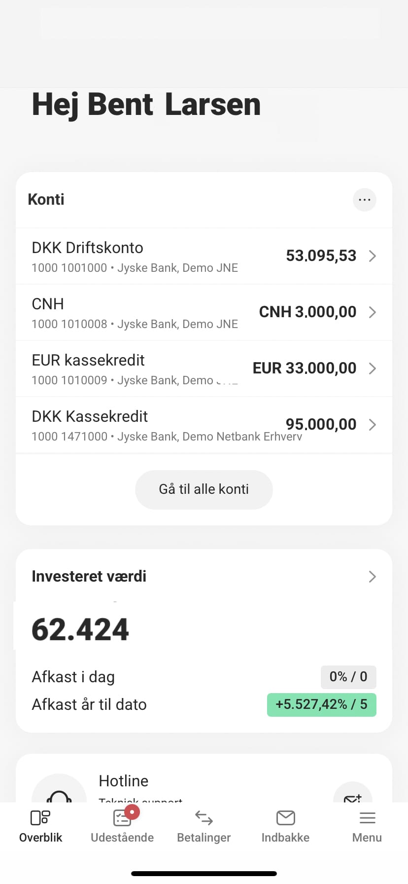 Startside i  i Jyske Mobilbank Erhverv