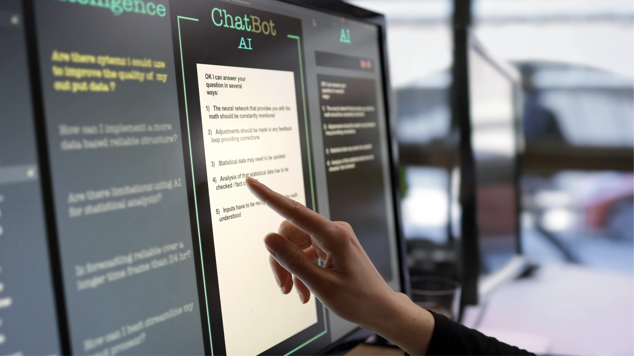 Finger på skærm, der viser "ChatBot AI"