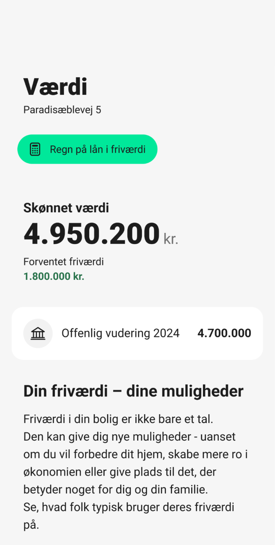 Boligværdiside i mobilbanken