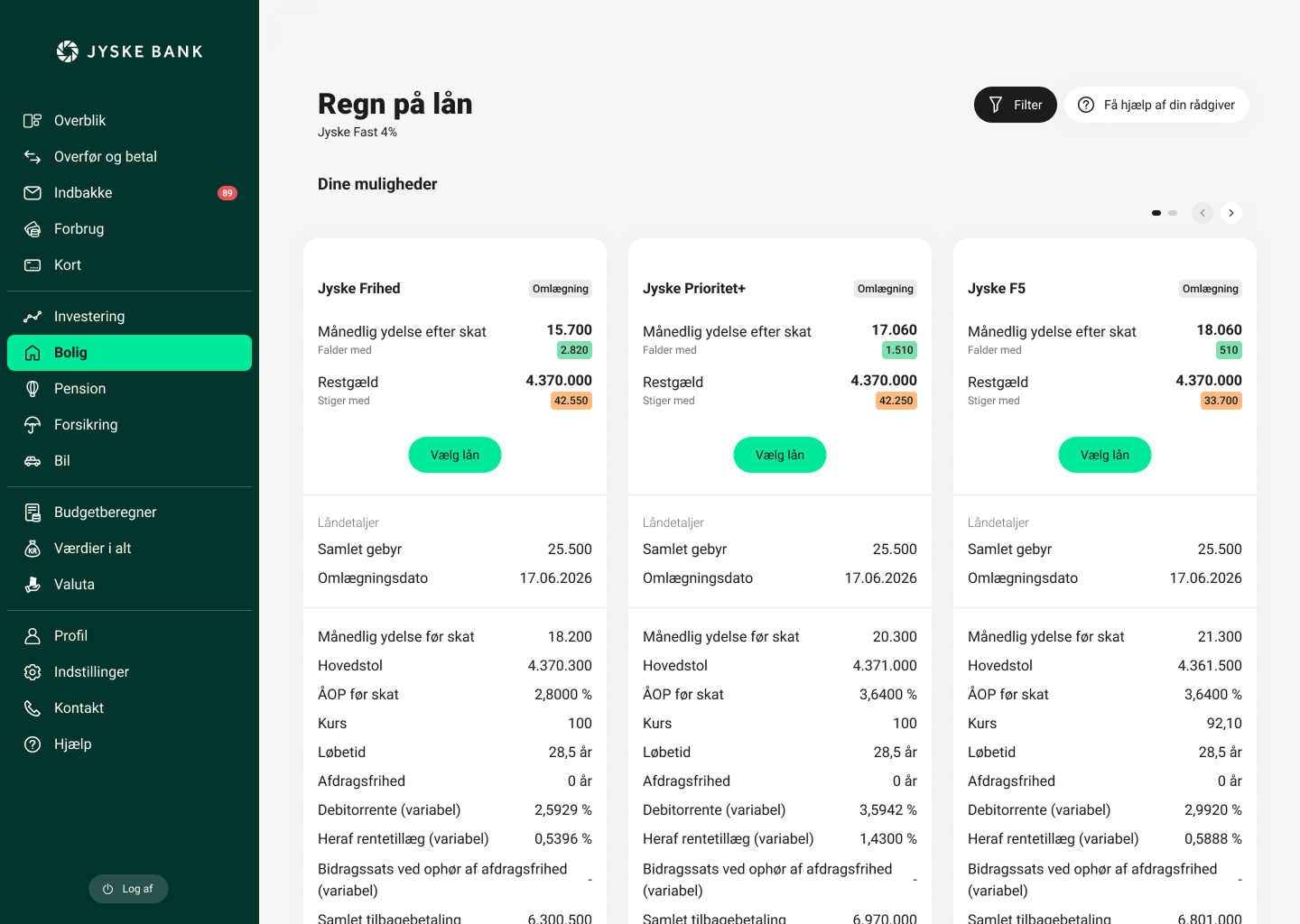 Regn på lån i netbanken