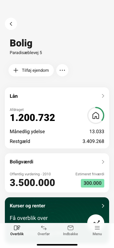 Skærmbillede fra mobilbanken - boligområdet