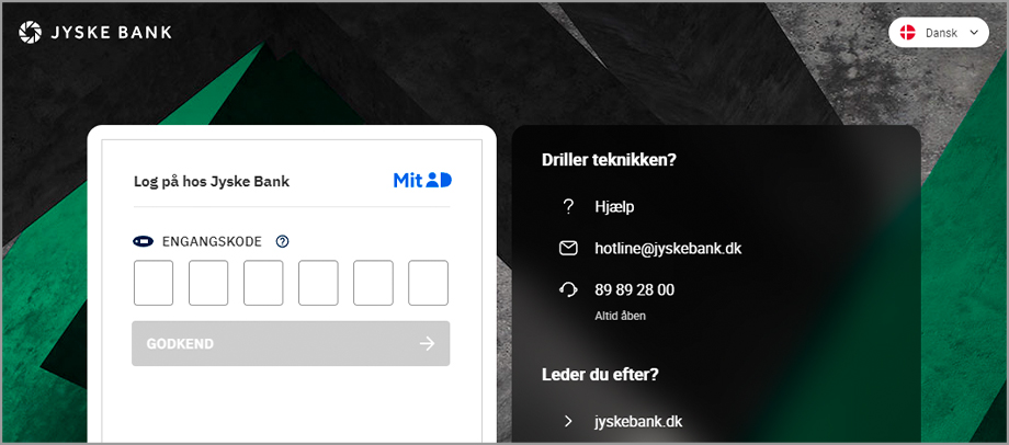 Skærmbillede af engangskode ved MitID kodeviser og kodeoplæser