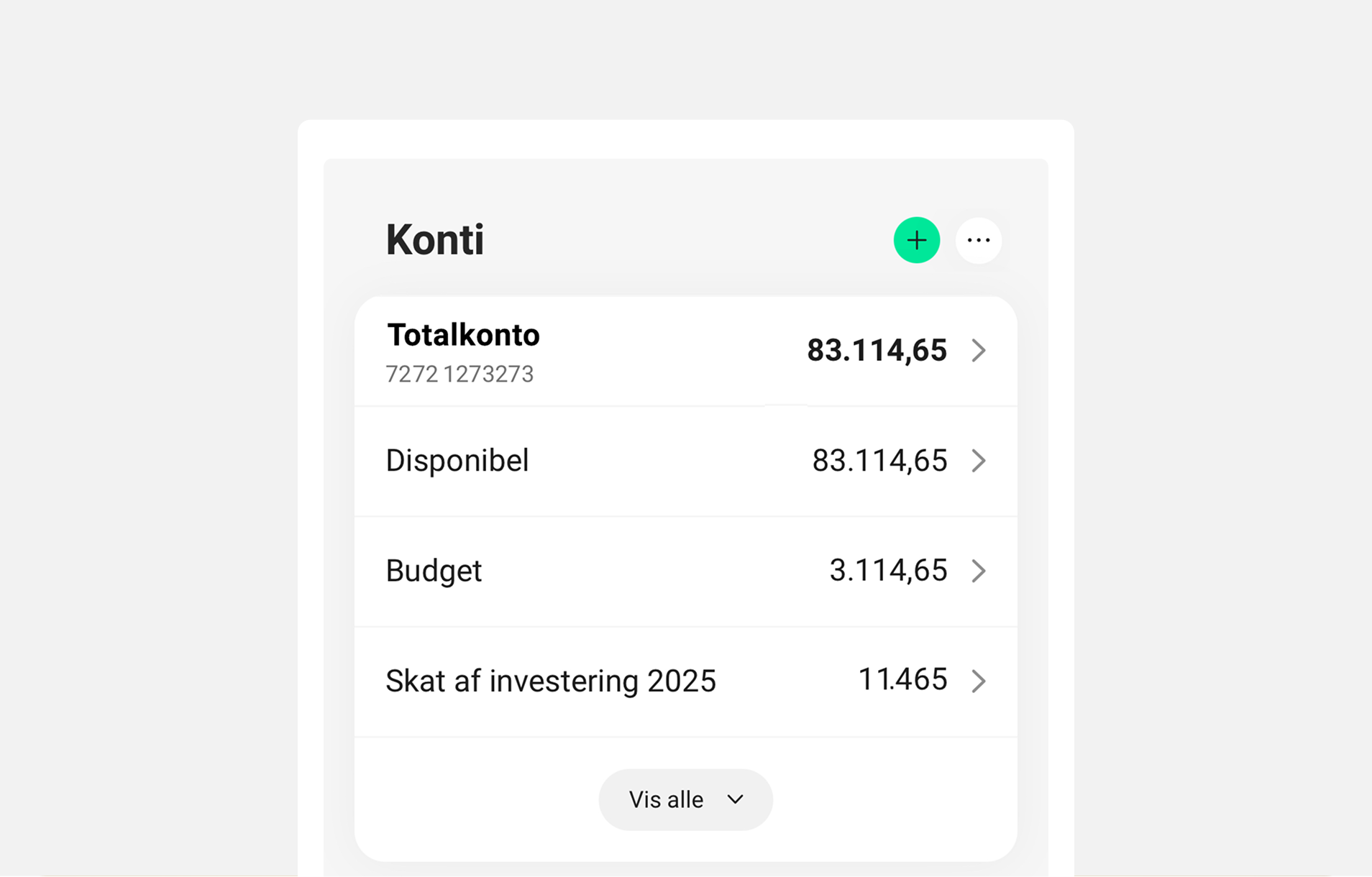 Samlet overblik over dine konti