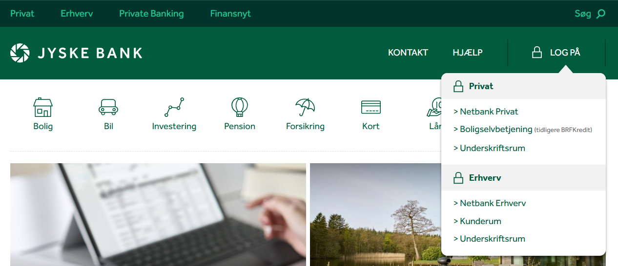 Skærmbillede viser log på-menuen