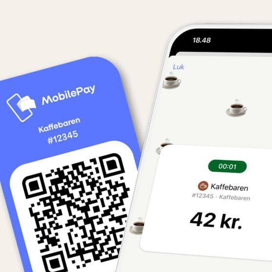 MobilePay - skærmbillede fra appen og en QR-kode