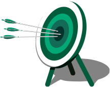 Skydeskive med pile i bulls-eye